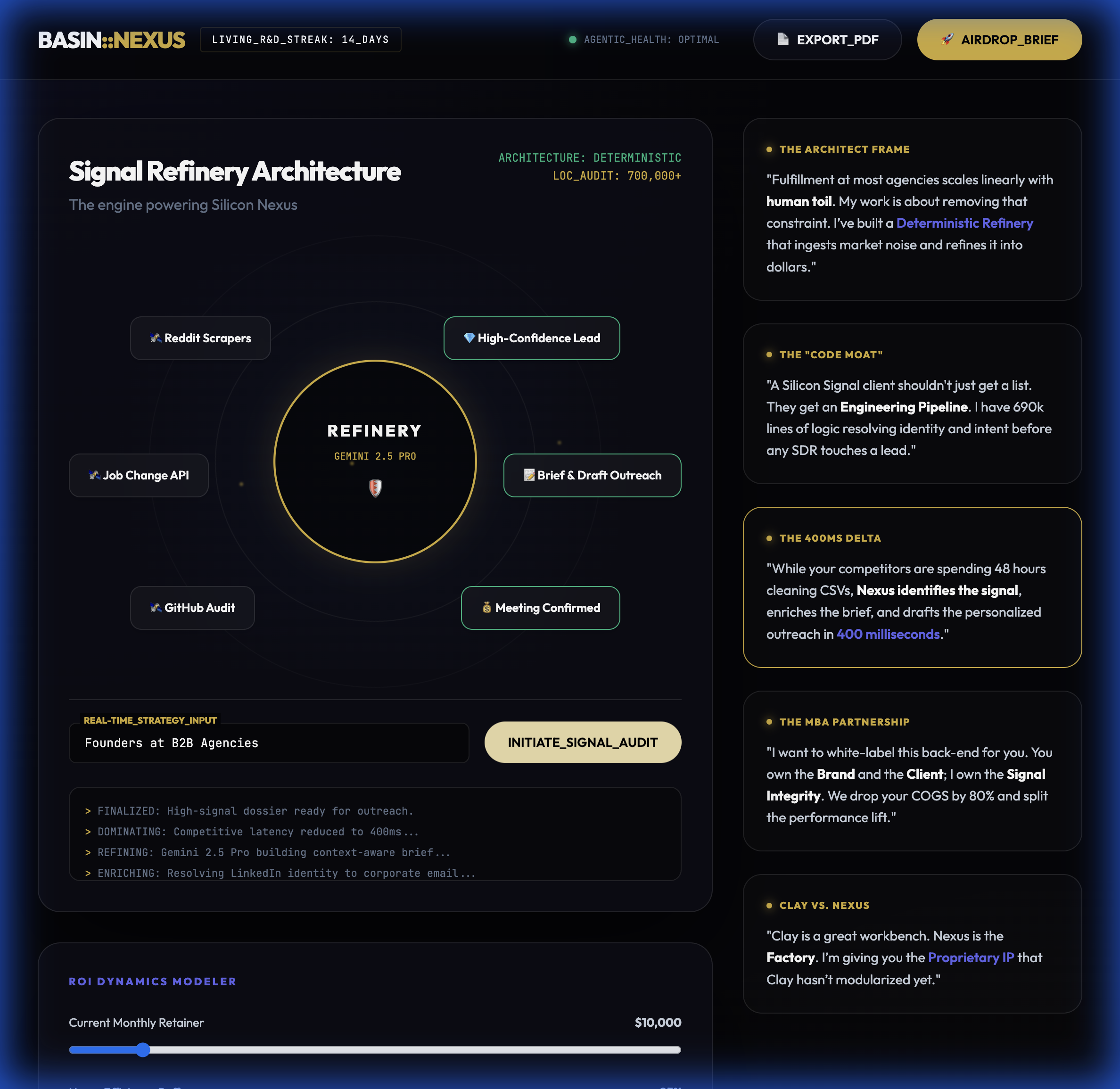 Basin Nexus signal refinery dashboard preview